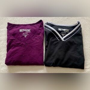 Grey's Anatomy Set of 2 Active Scrub Tops - Maroon and Black Size XL